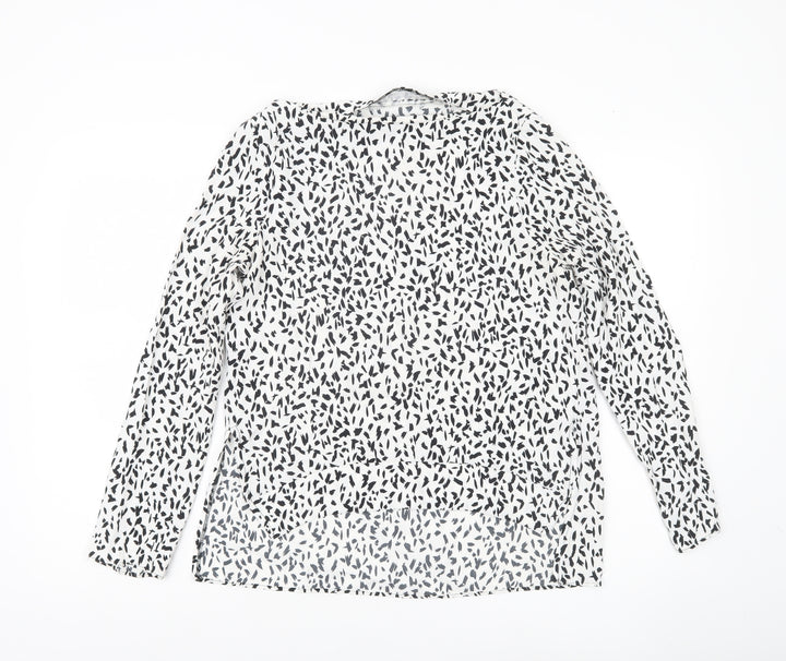 Zara Women White Animal Print Long Sleeve Blouse Size 8