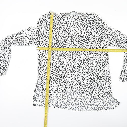 Zara Women White Animal Print Long Sleeve Blouse Size 8