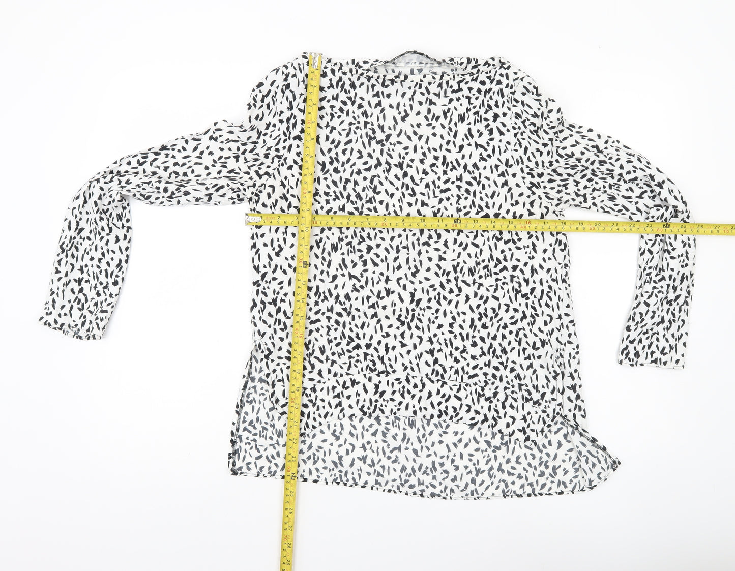 Zara Women White Animal Print Long Sleeve Blouse Size 8