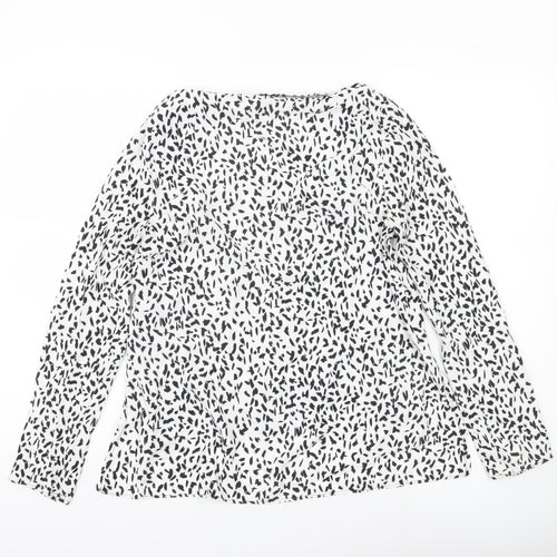 Zara Women White Animal Print Long Sleeve Blouse Size 8