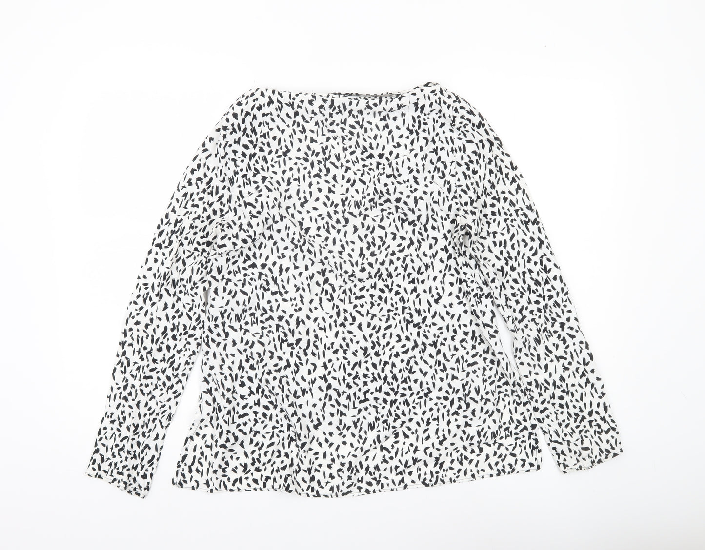 Zara Women White Animal Print Long Sleeve Blouse Size 8