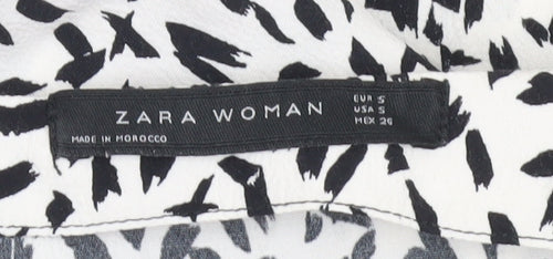 Zara Women White Animal Print Long Sleeve Blouse Size 8