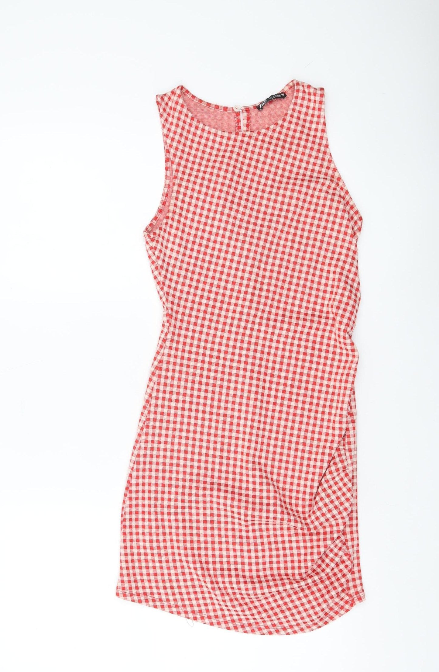 Zara Women Red Check Sleeveless Bodycon Dress Size S