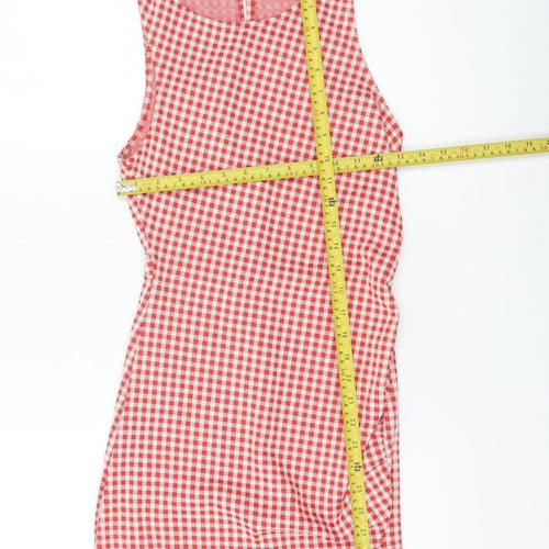 Zara Women Red Check Sleeveless Bodycon Dress Size S