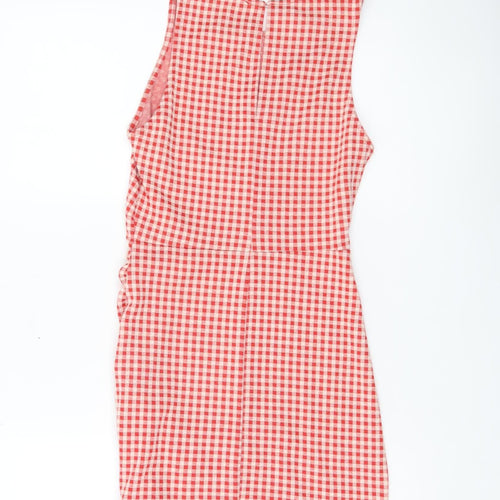 Zara Women Red Check Sleeveless Bodycon Dress Size S