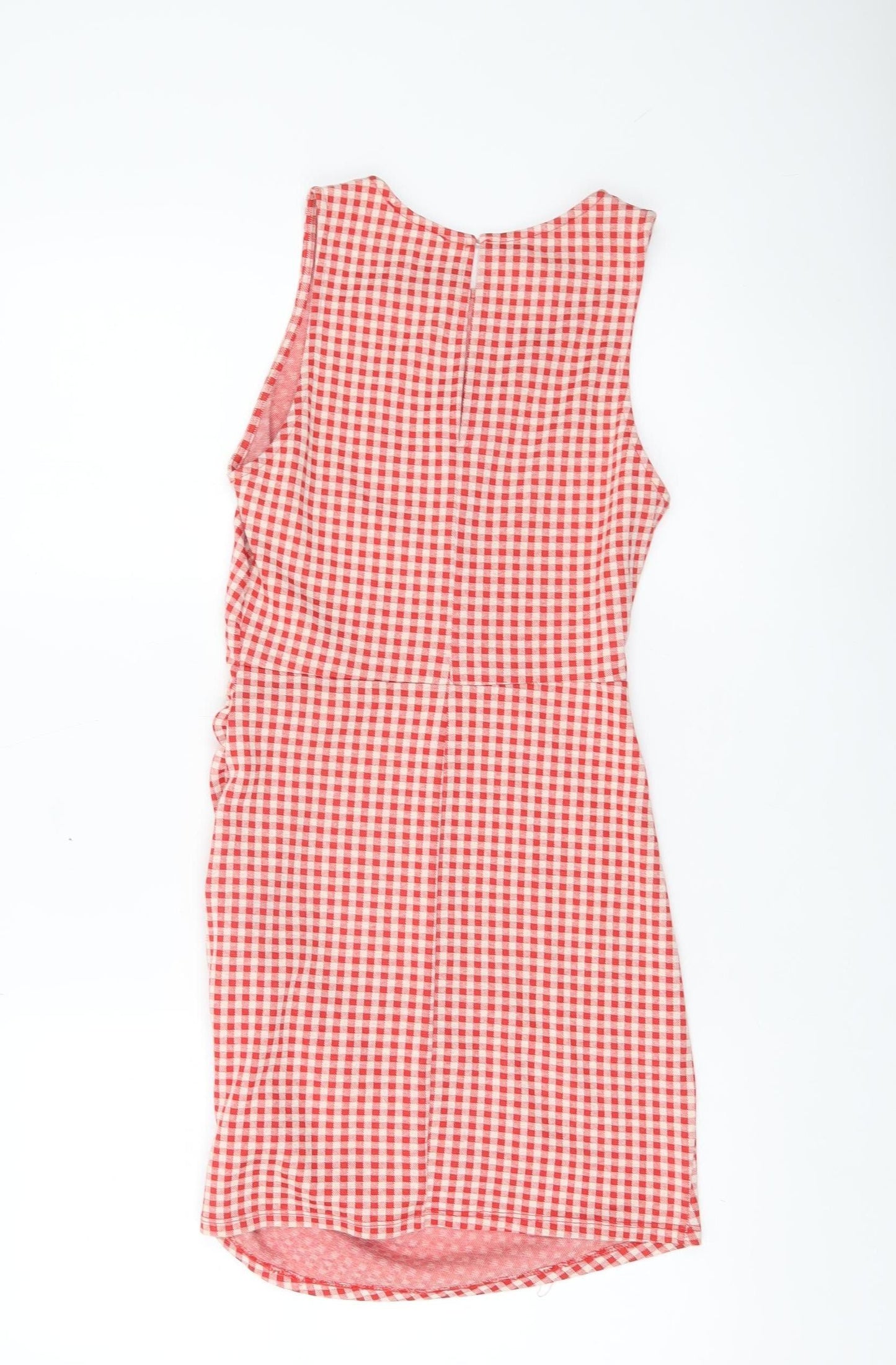 Zara Women Red Check Sleeveless Bodycon Dress Size S
