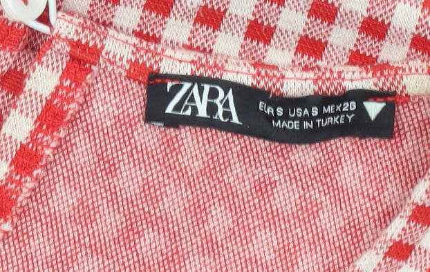 Zara Women Red Check Sleeveless Bodycon Dress Size S