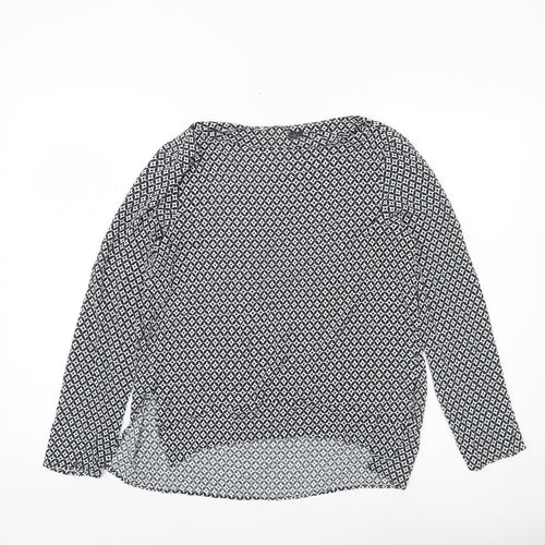 Zara Woman Black Geometric Print Blouse Women Size 12 Long Sleeve
