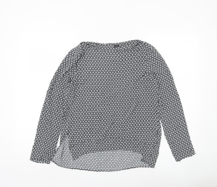 Zara Woman Black Geometric Print Blouse Women Size 12 Long Sleeve