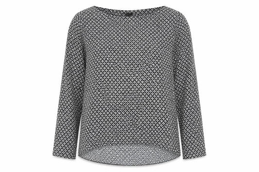 Front view of Zara Woman Black Geometric Print Blouse Women, size 12, Long Sleeve