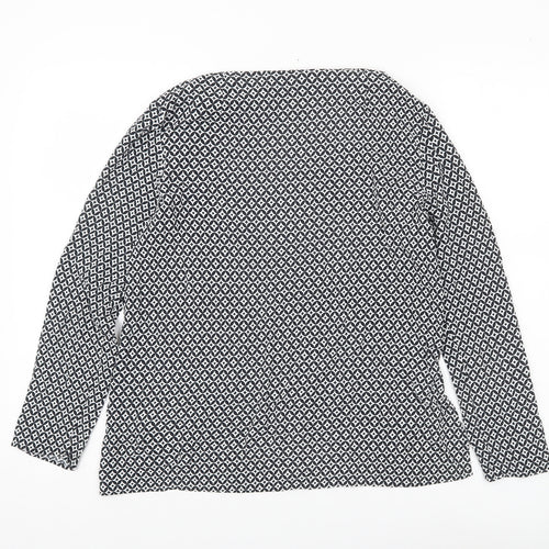 Zara Woman Black Geometric Print Blouse Women Size 12 Long Sleeve