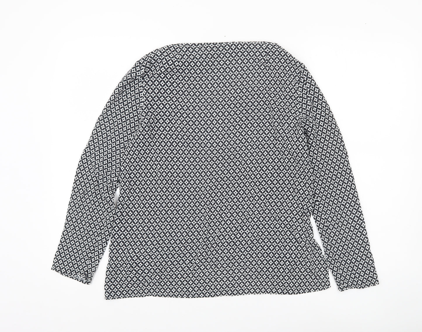 Zara Woman Black Geometric Print Blouse Women Size 12 Long Sleeve
