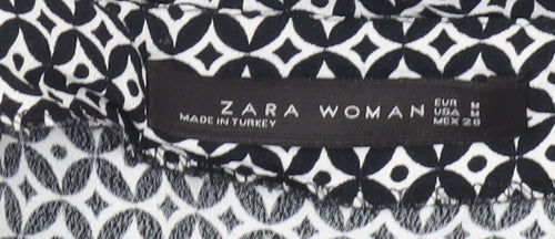 Zara Woman Black Geometric Print Blouse Women Size 12 Long Sleeve