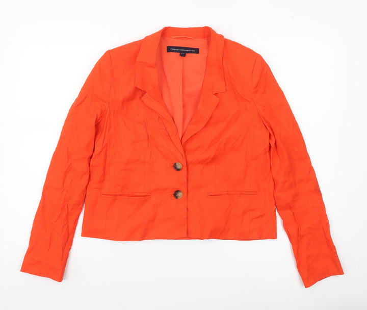 French Connection Women’s Orange Linen Blend Cropped Blazer UK 8