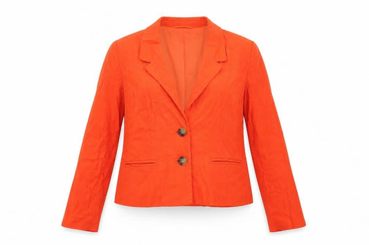 Front view of French Connection Women’s Orange Linen Blend Cropped Blazer UK 8