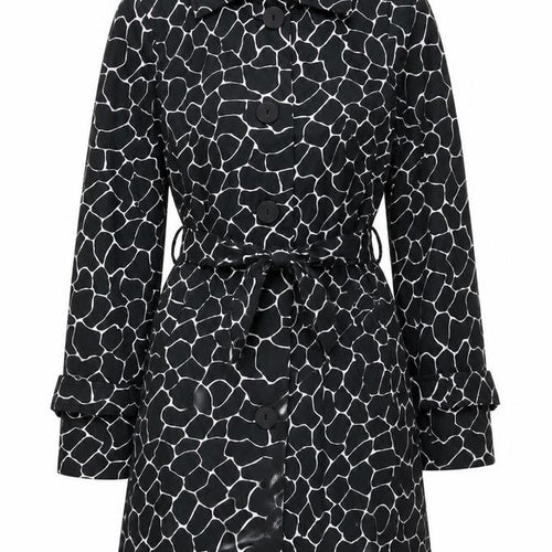 George Women’s Black Animal Print Trench Coat UK 10 Belted Mid-Length