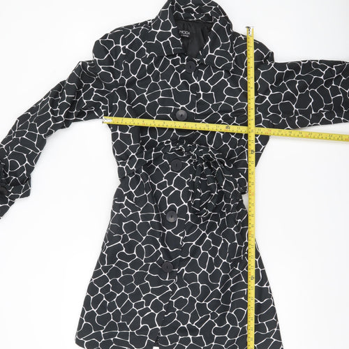 George Women’s Black Animal Print Trench Coat UK 10 Belted Mid-Length
