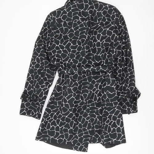 George Women’s Black Animal Print Trench Coat UK 10 Belted Mid-Length