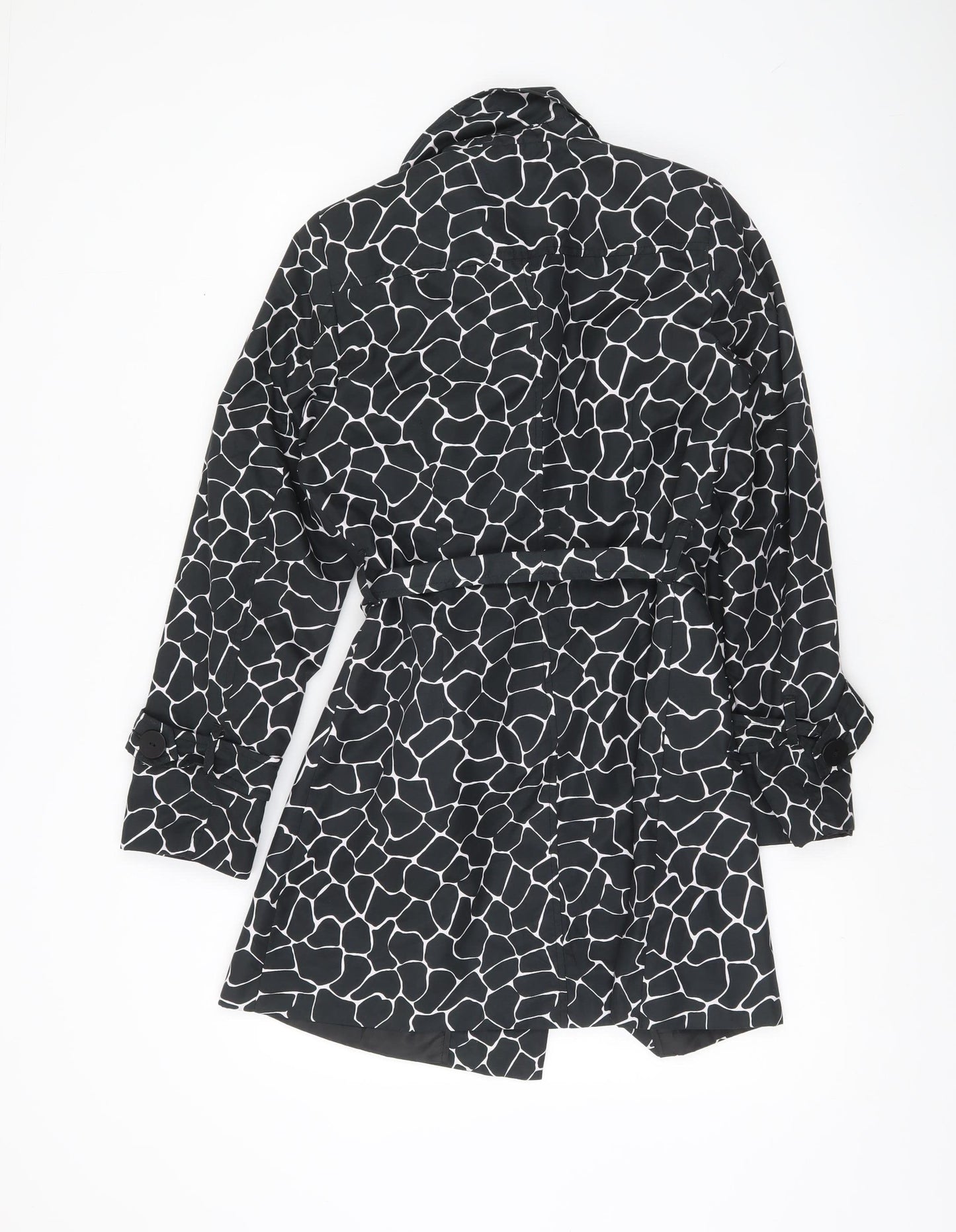 George Women’s Black Animal Print Trench Coat UK 10 Belted Mid-Length