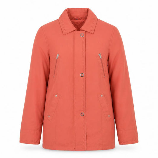 Front view of Eliza Gray Women’s Red Mid-Length Jacket, size UK 12, Casual Zip Button