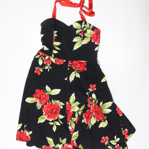 Northern Gossip Women’s Black Floral A-Line Dress S Sleeveless Cocktail