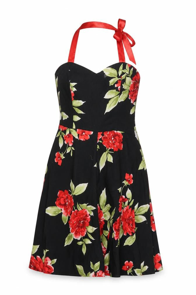 Northern Gossip Women’s Black Floral A-Line Dress S Sleeveless Cocktail