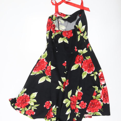 Northern Gossip Women’s Black Floral A-Line Dress S Sleeveless Cocktail