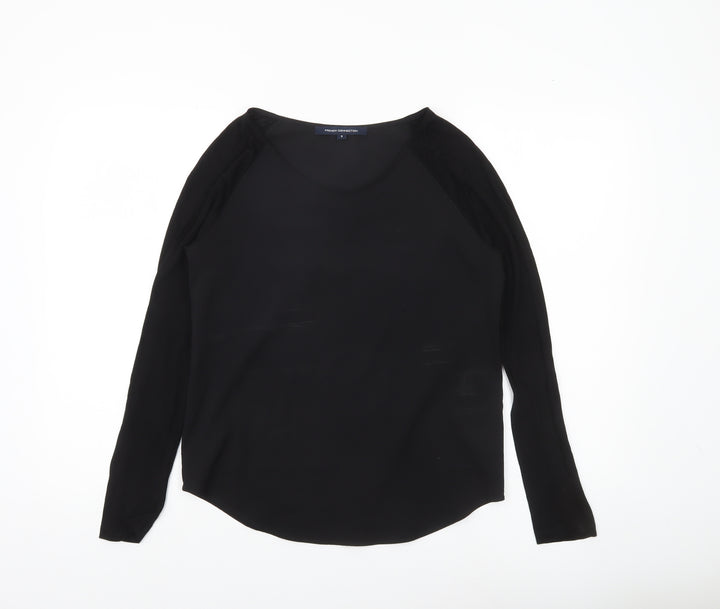 French Connection Women’s Black Blouse Size S Long Sleeve Scoop Neck