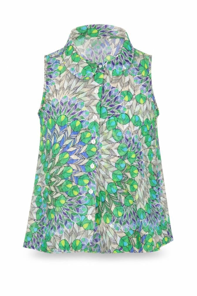 Front view of codecodecode women’s multicoloured floral blouse, size UK 10, sleeveless