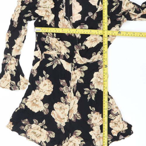 Topshop Womens Black Floral Viscose Long Sleeve Playsuit UK 8