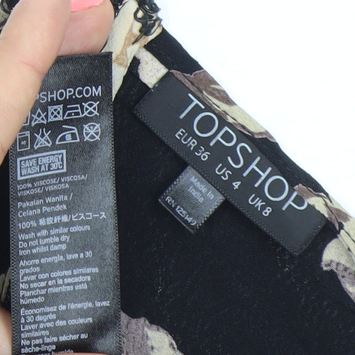 Topshop Womens Black Floral Viscose Long Sleeve Playsuit UK 8