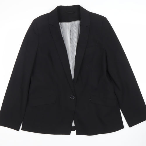 F&F Women’s Black Blazer Jacket Size 16 Regular Fit Notch Lapel