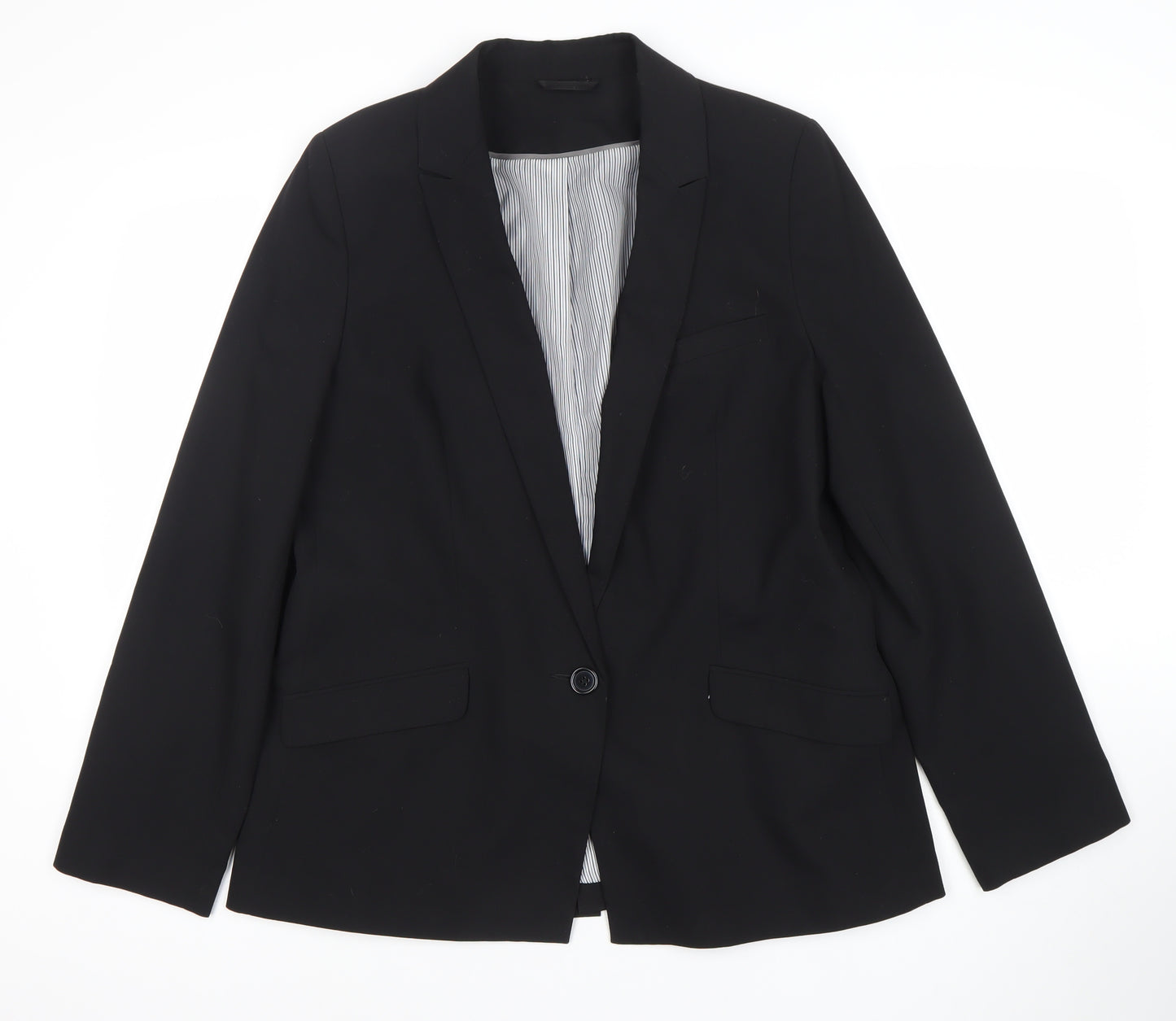 F&F Women’s Black Blazer Jacket Size 16 Regular Fit Notch Lapel