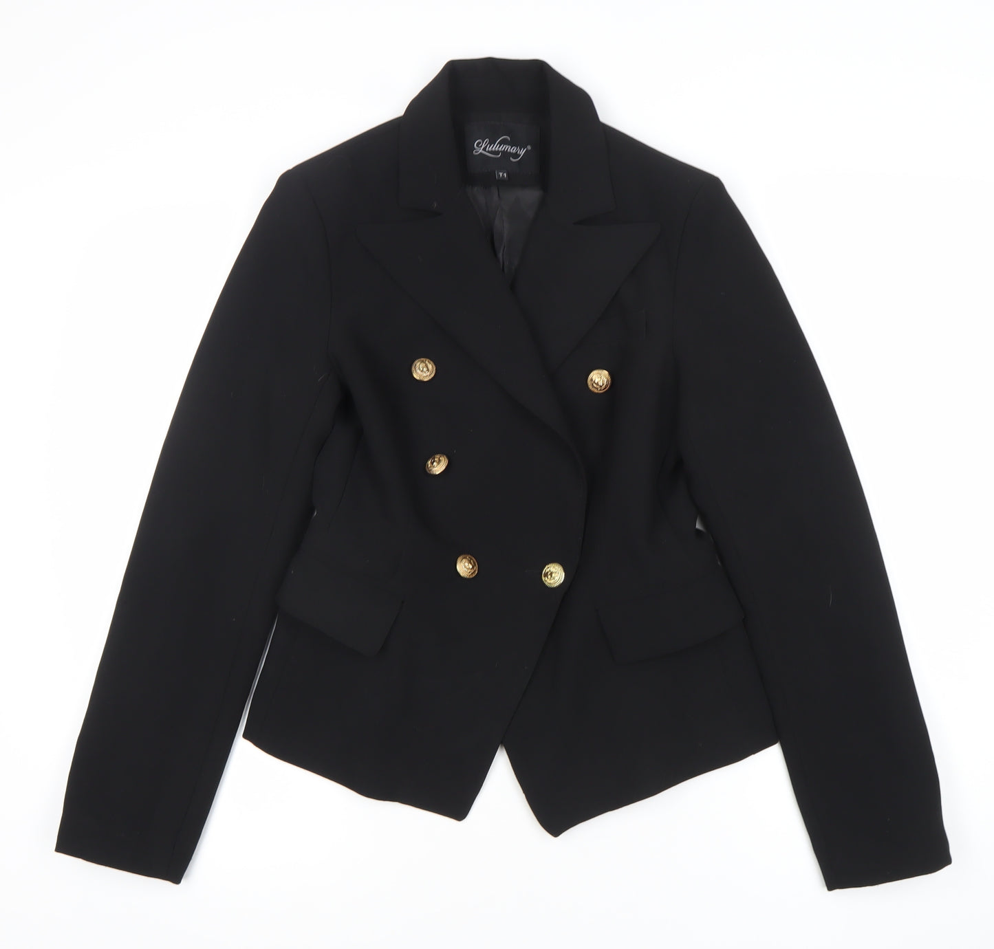 Lulumary Womens Black Double-Breasted Suit Jacket Blazer Size S