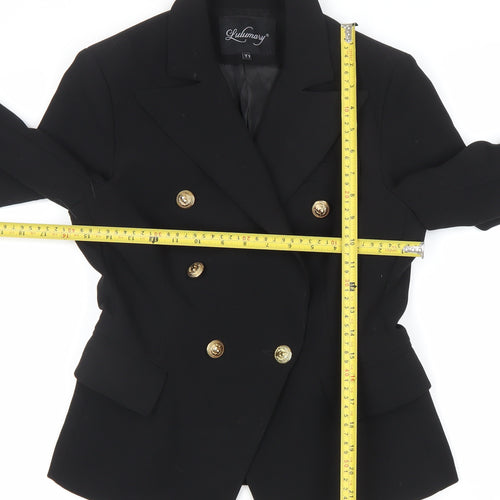Lulumary Womens Black Double-Breasted Suit Jacket Blazer Size S