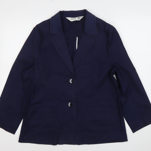 Tigi Women’s Blue Size 14 Cotton Blend Notch Lapel Blazer Jacket
