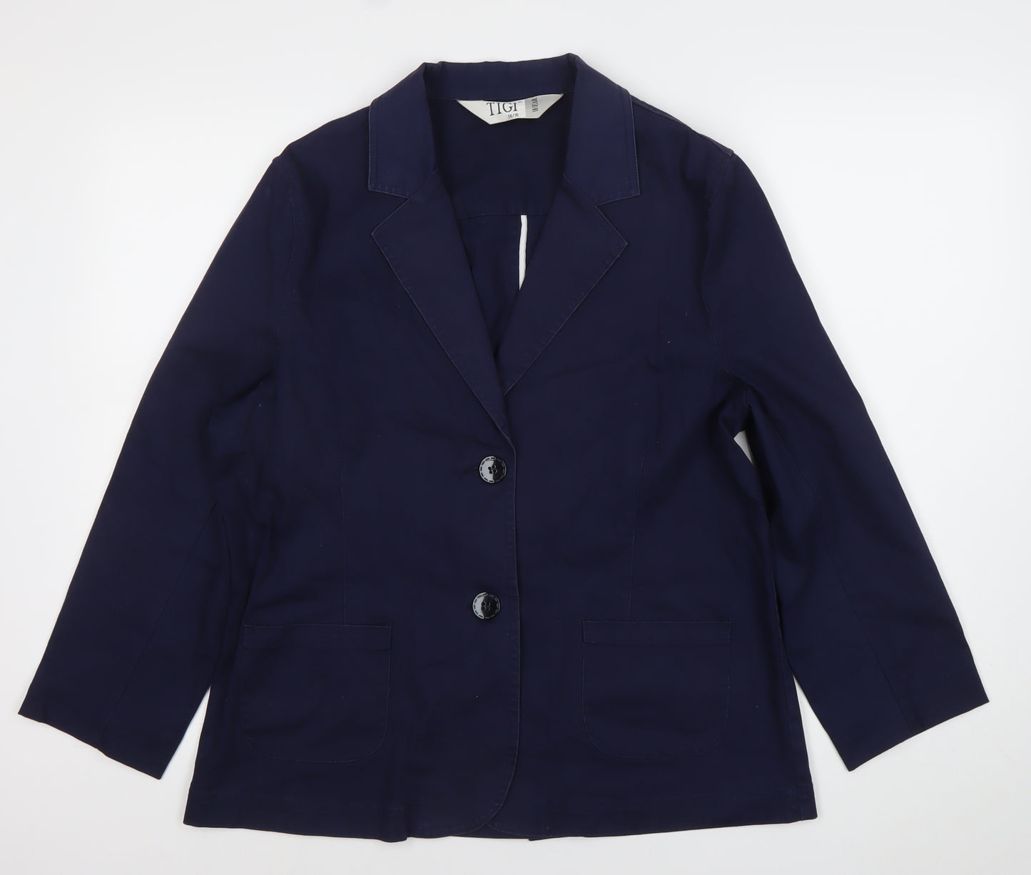 Tigi Women’s Blue Size 14 Cotton Blend Notch Lapel Blazer Jacket