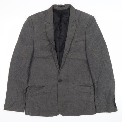 Junk de Luxe Men's Grey Slim Fit Checked Blazer Jacket Size 46
