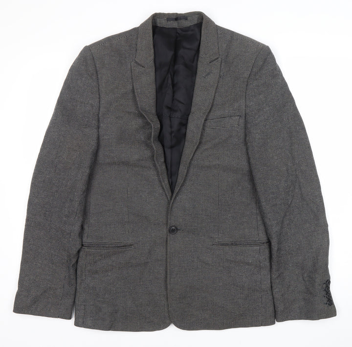 Junk de Luxe Men's Grey Slim Fit Checked Blazer Jacket Size 46