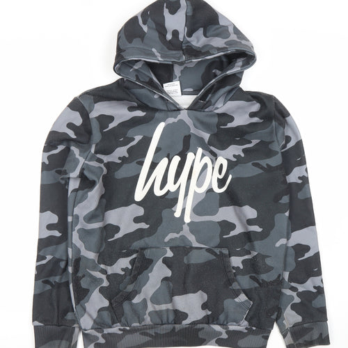 Hype Boys Black Grey Camouflage Pullover Hoodie 13 Years Logo Print