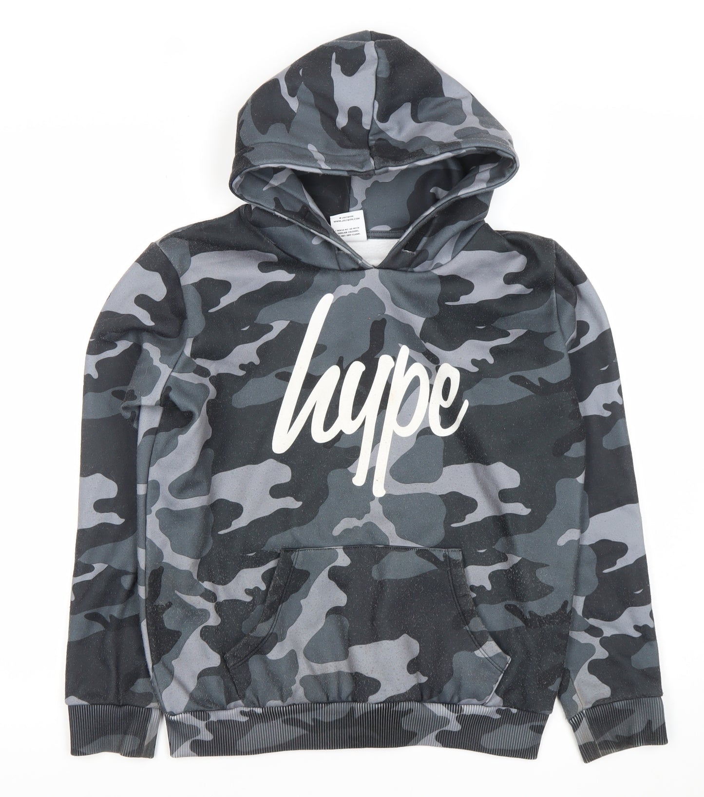 Hype Boys Black Grey Camouflage Pullover Hoodie 13 Years Logo Print