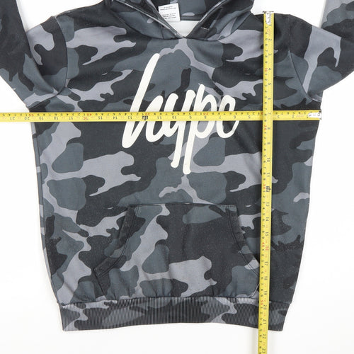 Hype Boys Black Grey Camouflage Pullover Hoodie 13 Years Logo Print
