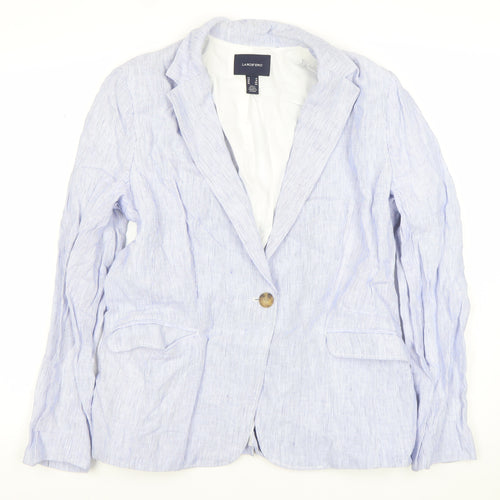 Lands' End Women Blue Striped Linen Blend Blazer Jacket UK 16