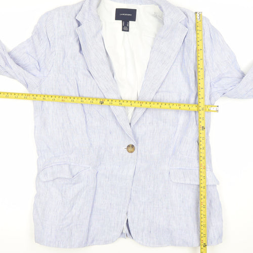 Lands' End Women Blue Striped Linen Blend Blazer Jacket UK 16