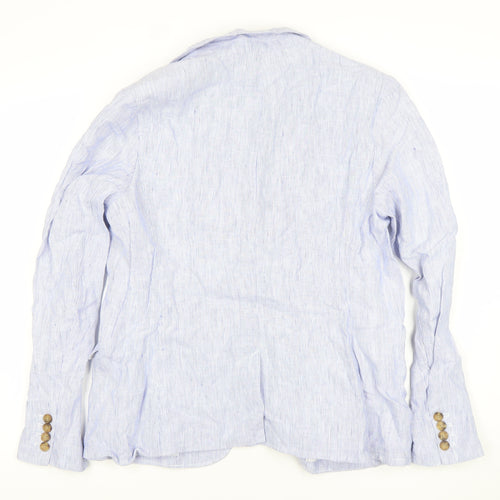 Lands' End Women Blue Striped Linen Blend Blazer Jacket UK 16