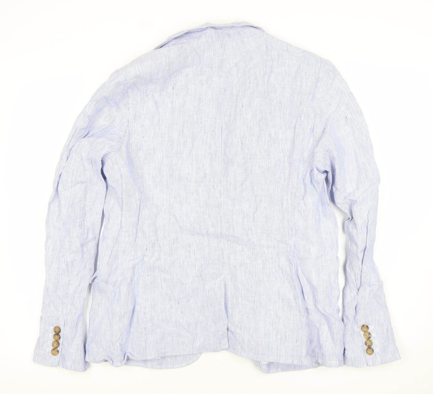 Lands' End Women Blue Striped Linen Blend Blazer Jacket UK 16