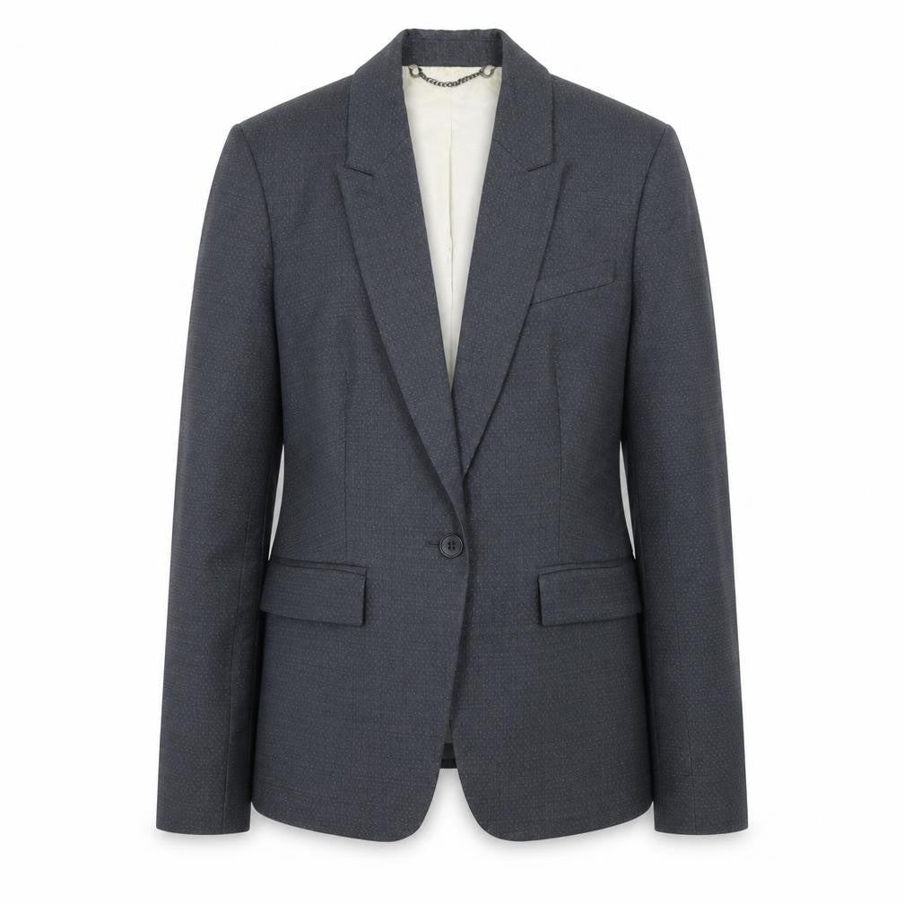 Front view of Jigsaw women’s grey wool blend pinstripe blazer uk 10 regular fit