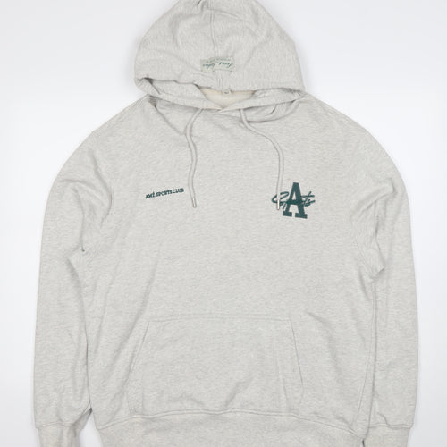 River Island Mens Grey Pullover Hoodie L Regular Fit Logo Sports