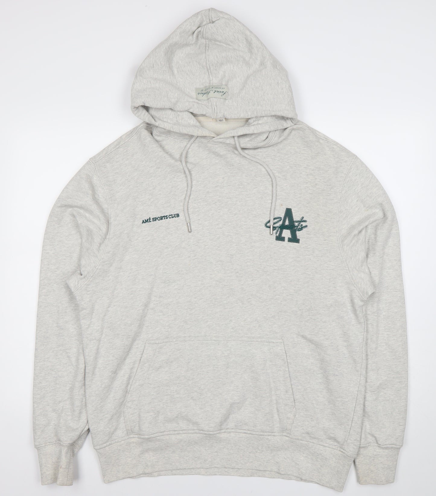 River Island Mens Grey Pullover Hoodie L Regular Fit Logo Sports