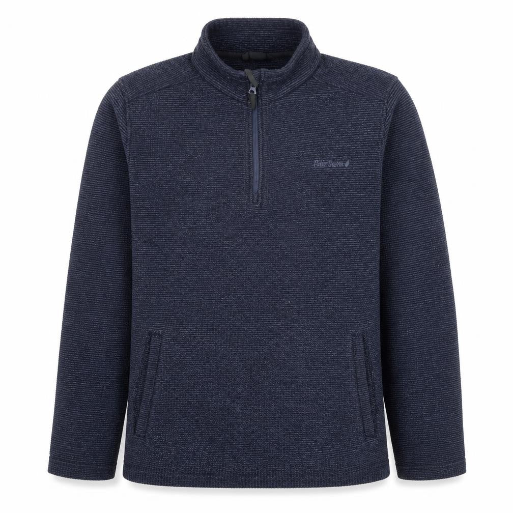 Front view of Peter Storm unisex blue small pullover 1/2 zip sweatshirt
